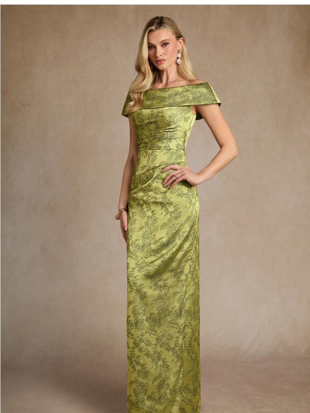Azazie Kenosha - Olive Green Strapless Jacquard Evening Gown - Picture 2 of 9